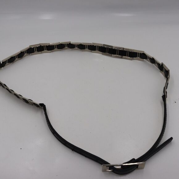 Vintage 80s Black Silver Square Segment Skinny Belt 35" Leather Look Retro - Picture 4 of 6